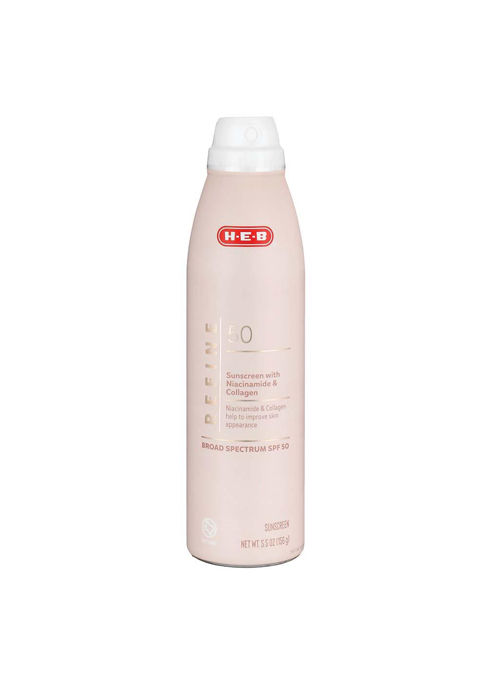 HEB Refine Niacinamide & Collagen Sunscreen Spray SPF 50 Shop