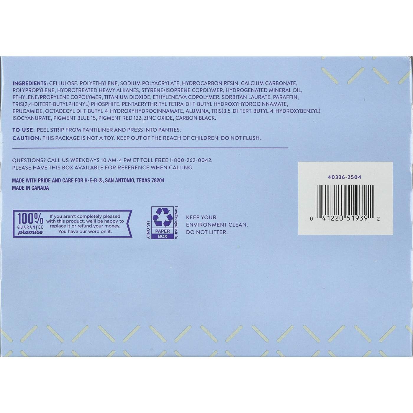 H-E-B Liners - Long; image 2 of 3