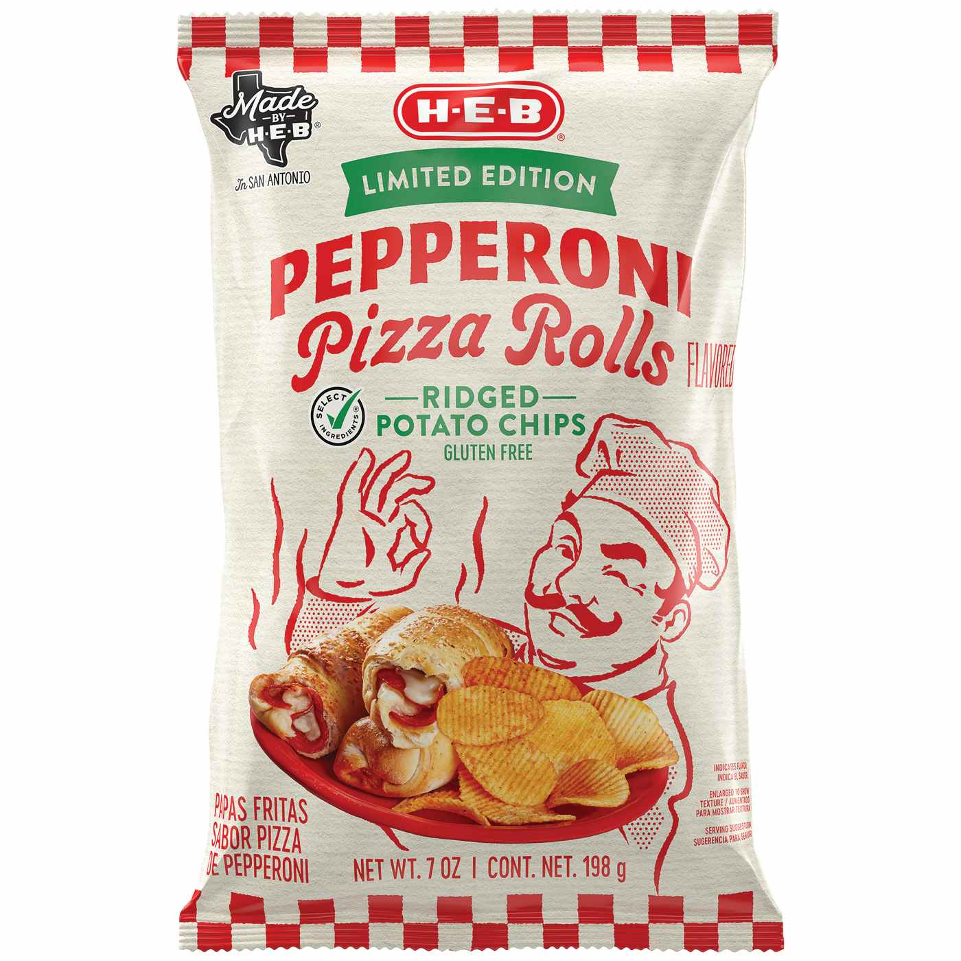 H-E-B Ridged Potato Chips - Pepperoni Pizza Rolls; image 1 of 2