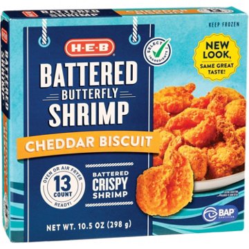 H-E-B Frozen Cheddar Biscuit Battered Butterfly Shrimp, 13 ct