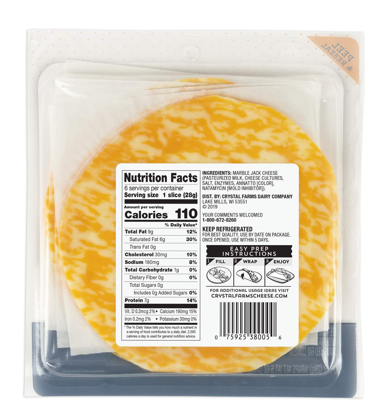 CRYSTAL FARMS DAIRY CO. Marble Jack Cheese Wraps, 6 ct; image 2 of 2