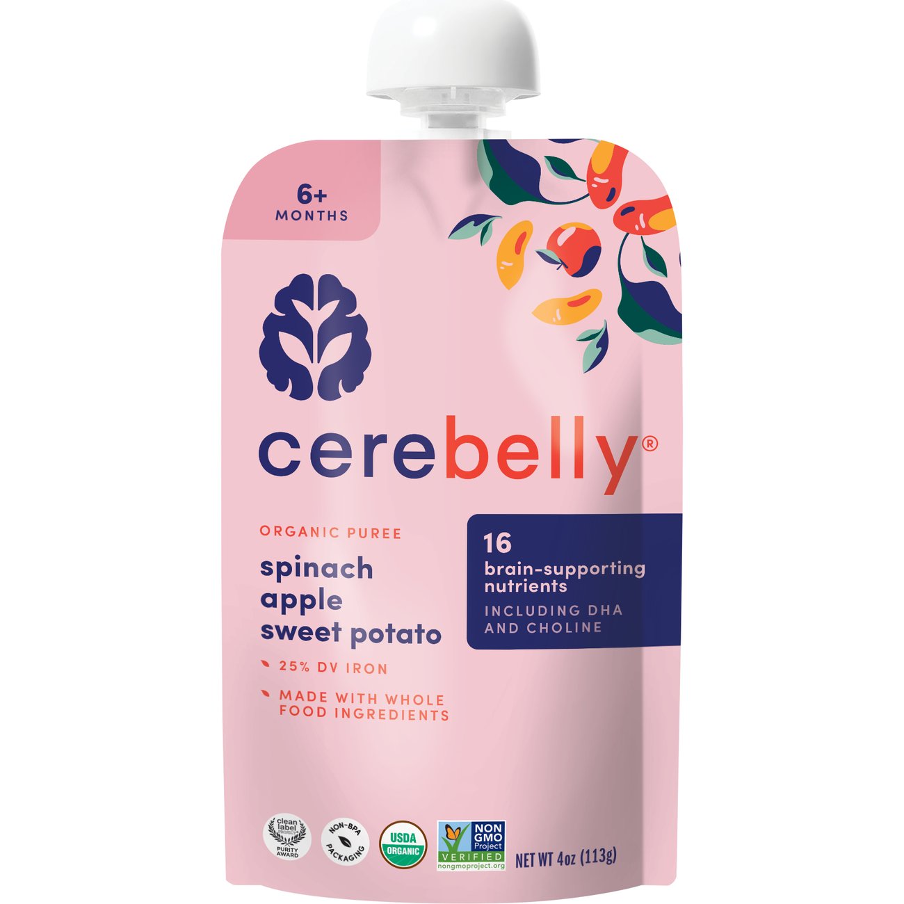 Cerebelly Organic Baby Puree Pouch - Spinach Apple Sweet Potato, 4 oz