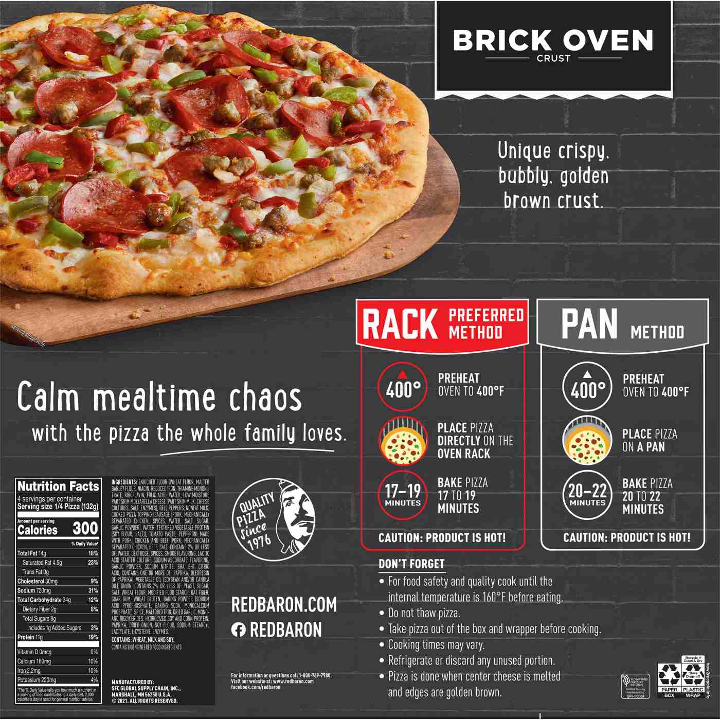 Red Baron Brick Oven Crust Frozen Pizza - Supreme; image 2 of 2