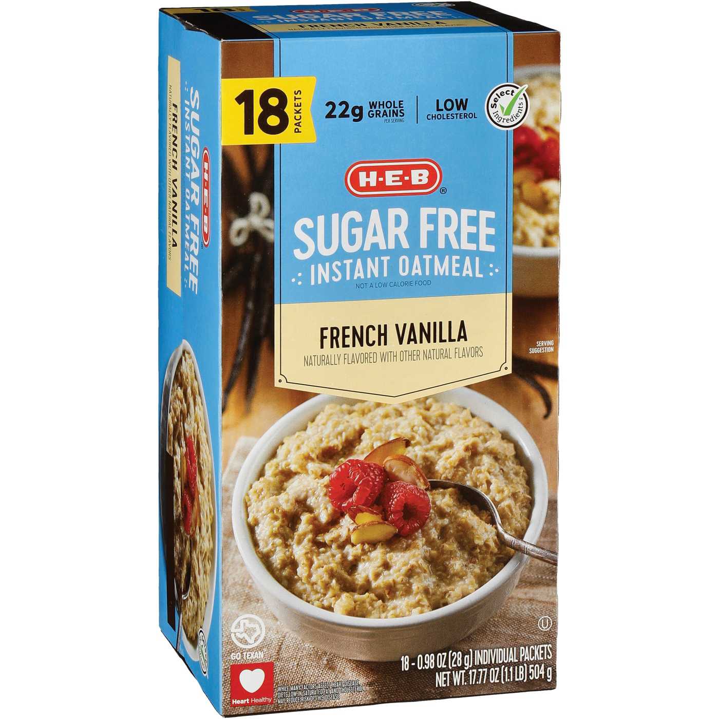 H-E-B Sugar Free Instant Oatmeal - French Vanilla; image 1 of 2