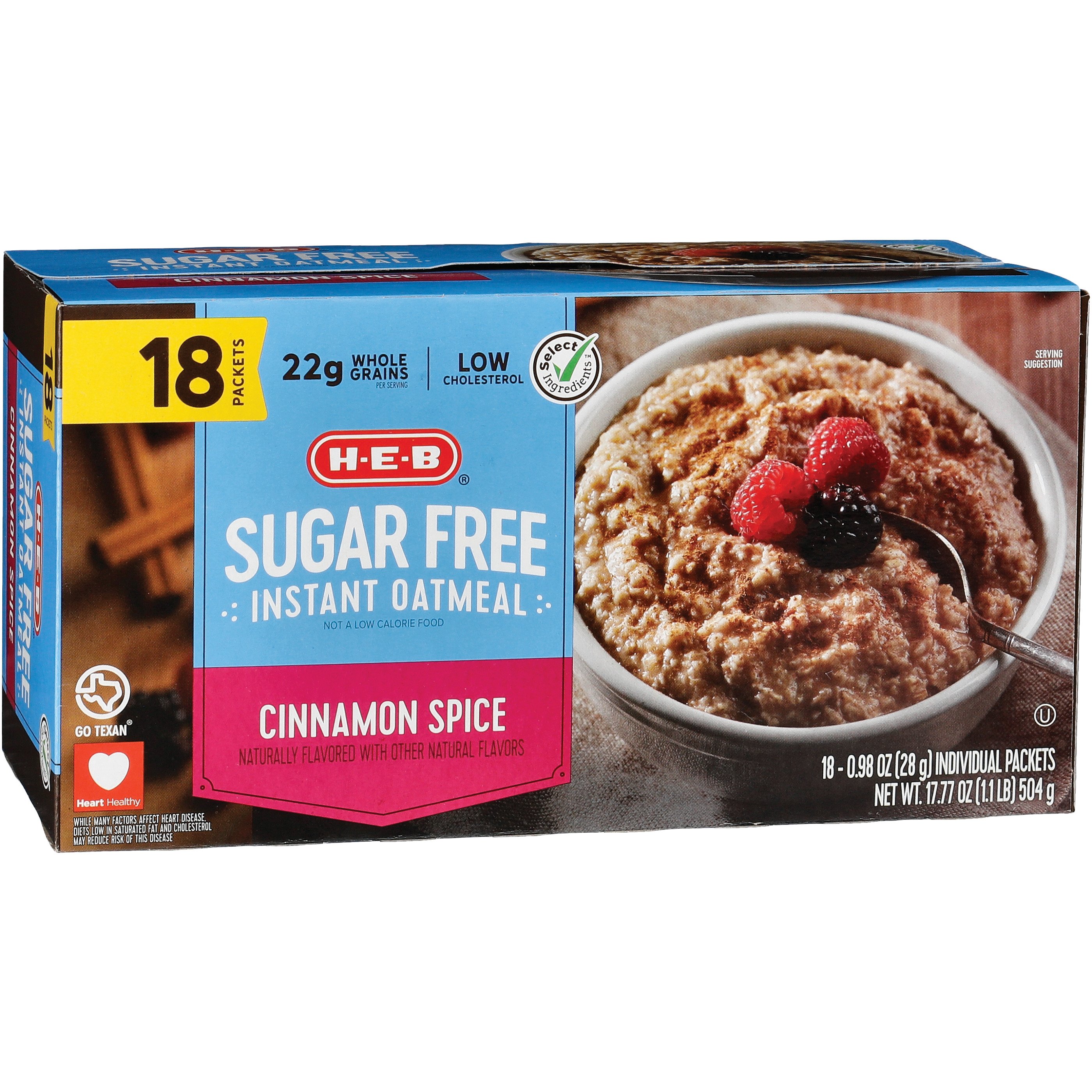 H-E-B Sugar Free Instant Oatmeal - Cinnamon Spice - Shop Oatmeal & Hot ...