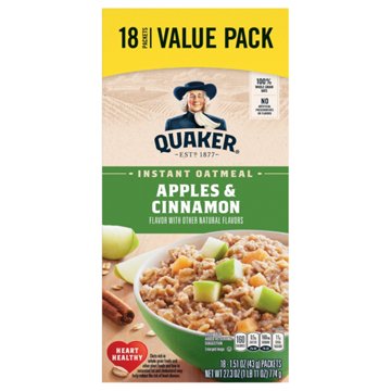 Quaker Instant Oatmeal - Apple Cinnamon, 18 ct