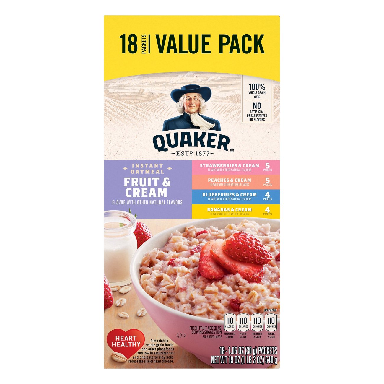 Quaker Fruit & Cream Instant Oatmeal Variety Value Pack - Shop Oatmeal ...