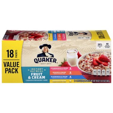 Quaker Instant Oatmeal - Fruit & Cream Variety Pack, 18 ct