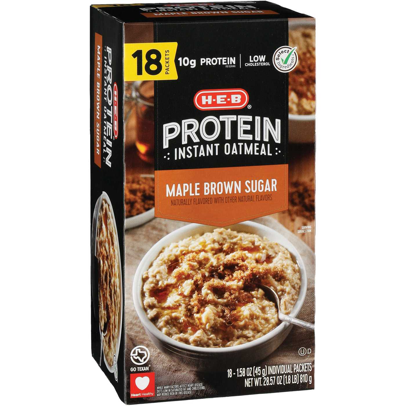 H-E-B 10g Protein Instant Oatmeal - Maple Brown Sugar; image 1 of 2