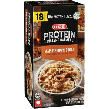 H-E-B 10g Protein Instant Oatmeal - Maple Brown Sugar, 18 ct