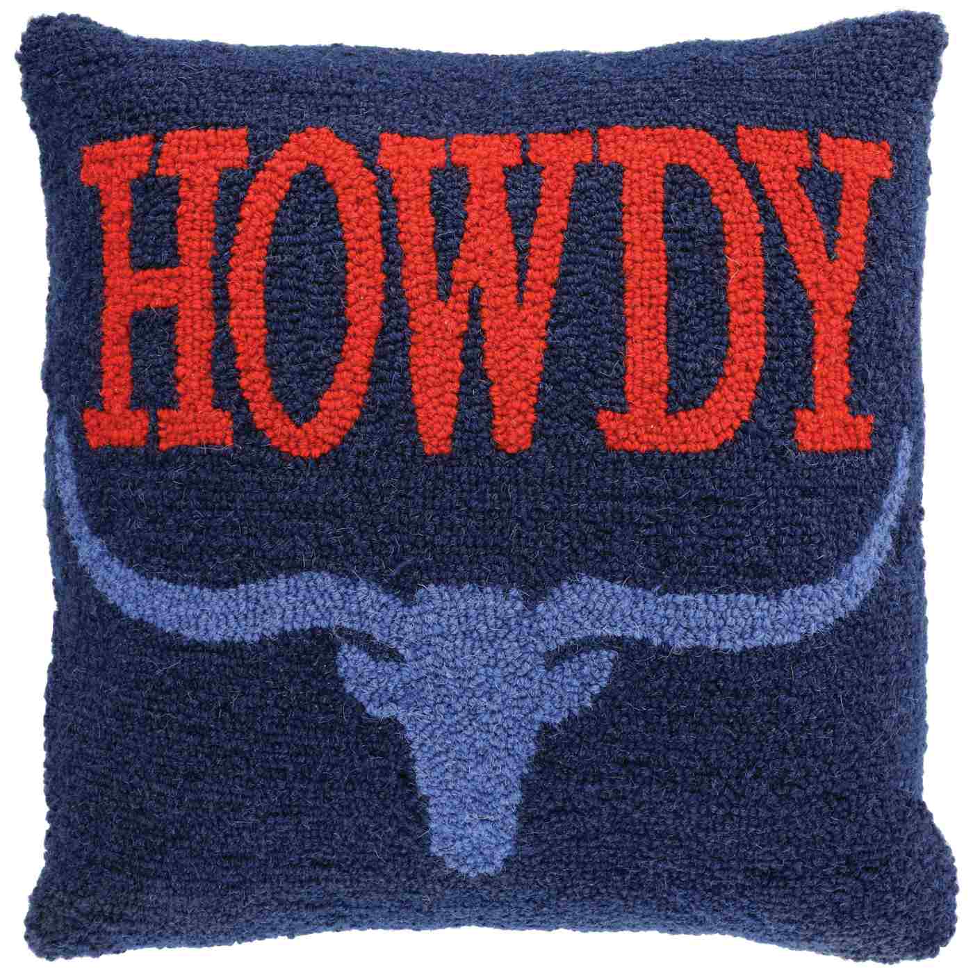 Texas Proud Howdy Longhorn Hook Wool Toss Pillow; image 1 of 4