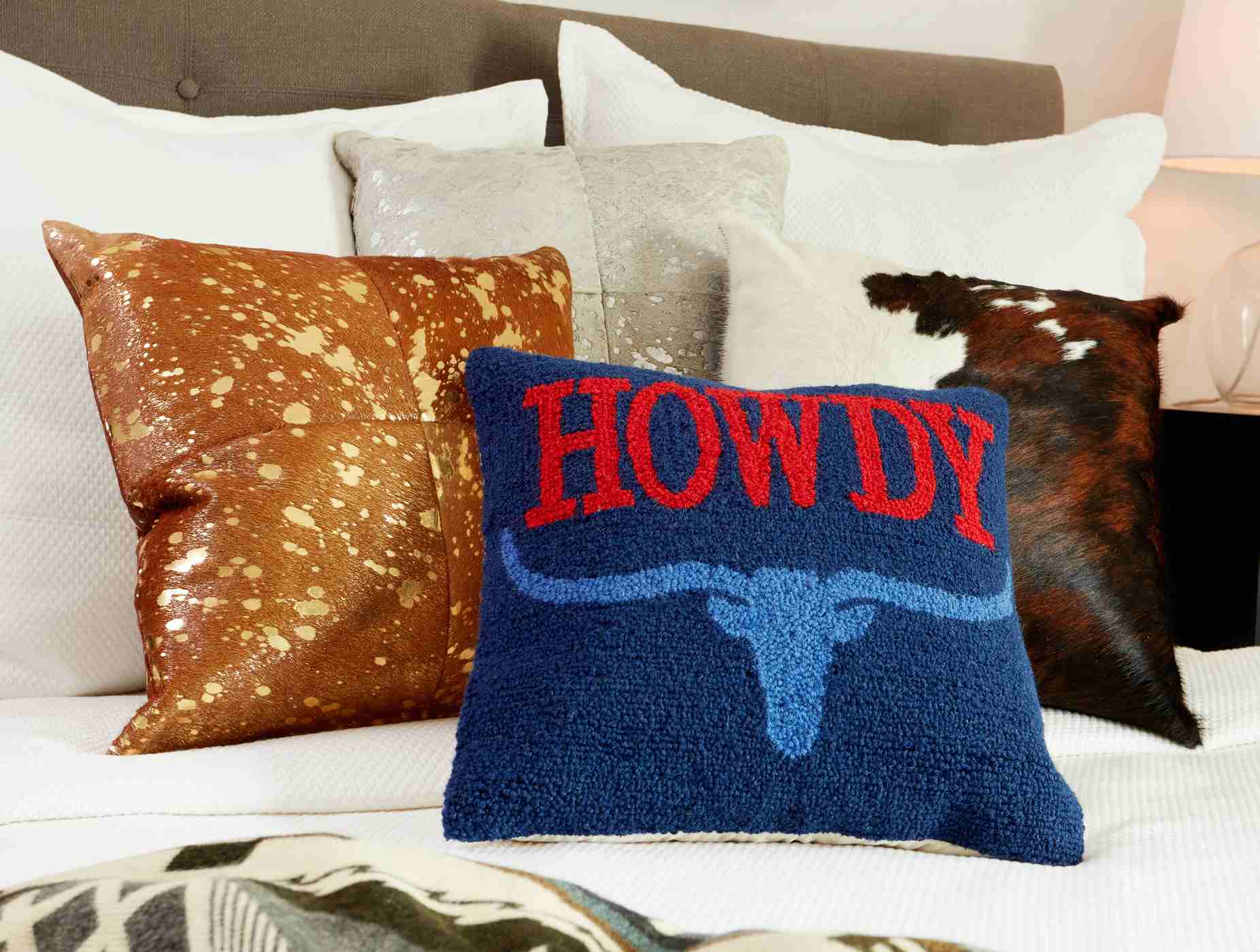 Texas Proud Howdy Longhorn Hook Wool Toss Pillow; image 3 of 4