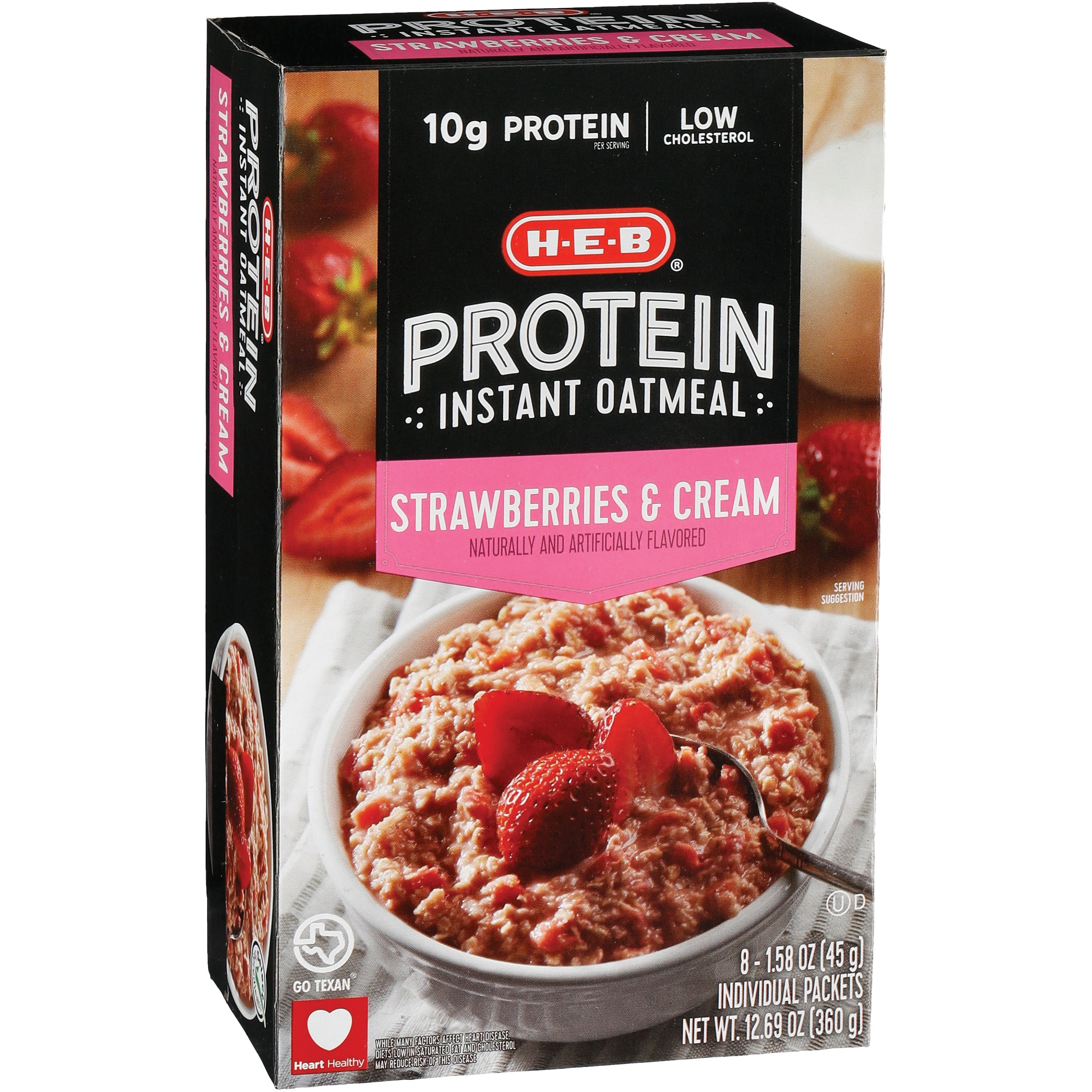 H-E-B Protein Strawberries & Cream Instant Oatmeal - Shop Cereal ...