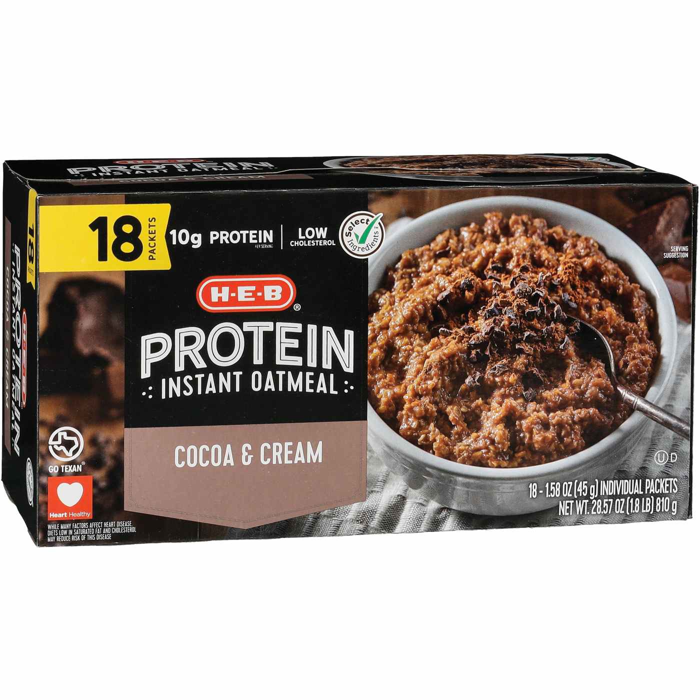 H-E-B 10g Protein Instant Oatmeal - Cocoa & Cream; image 2 of 2