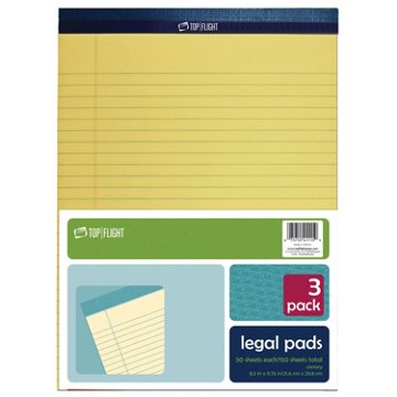 Top Flight Legal Pads - Canary, 3 Pk, 8.5" x 11.75"