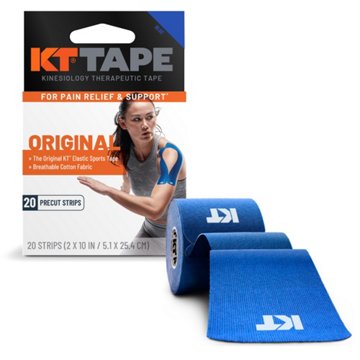 KT Tape Original Cotton Kinesiology Tape, Precut Strips - Blue, 20 ct