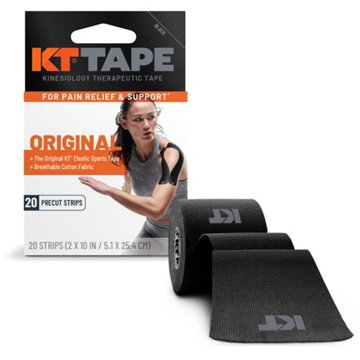 KT Tape Original Cotton Kinesiology Tape, Precut Strips - Black, 20 ct