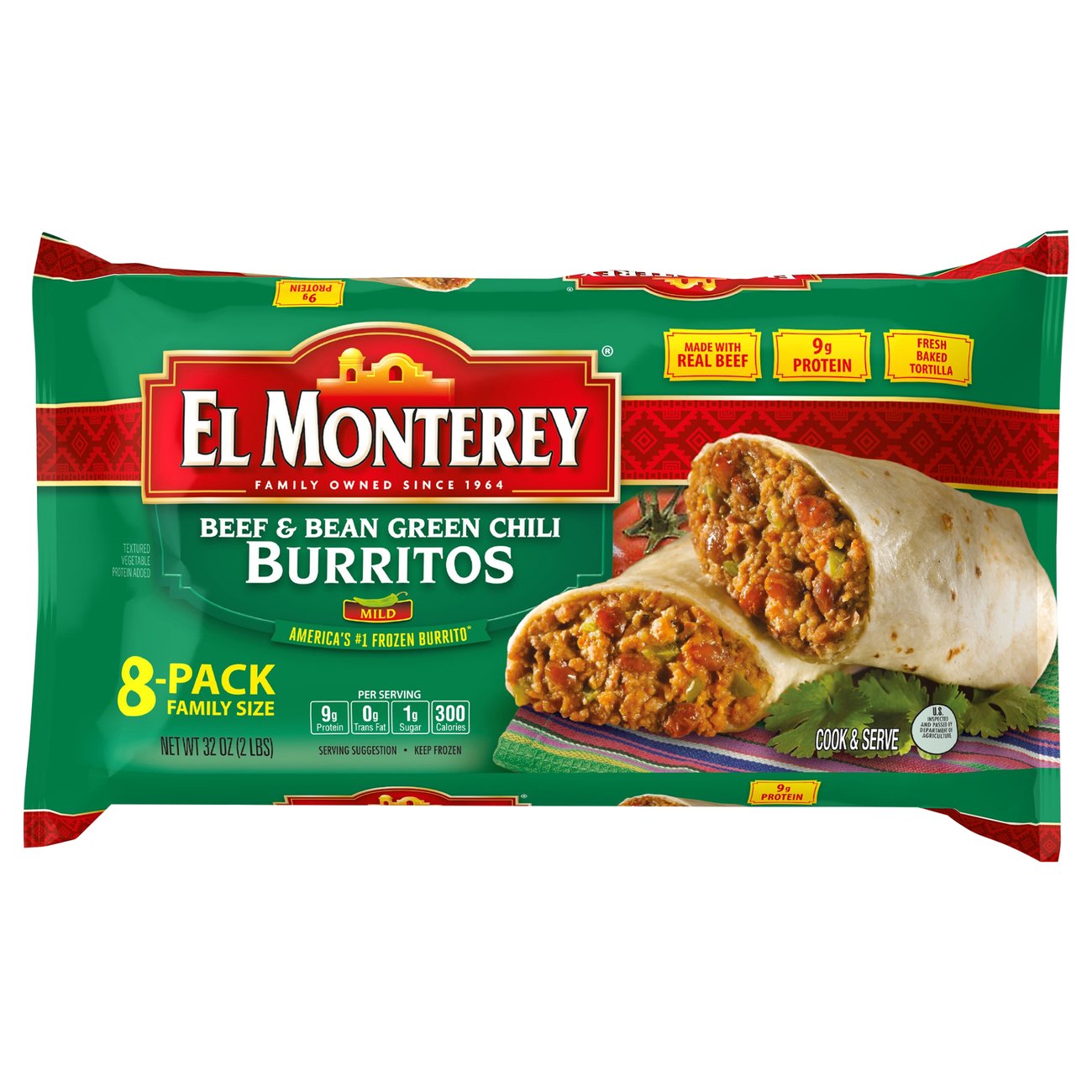 El Monterey Beef & Bean Green Chili Burritos Family Size Shop Meals