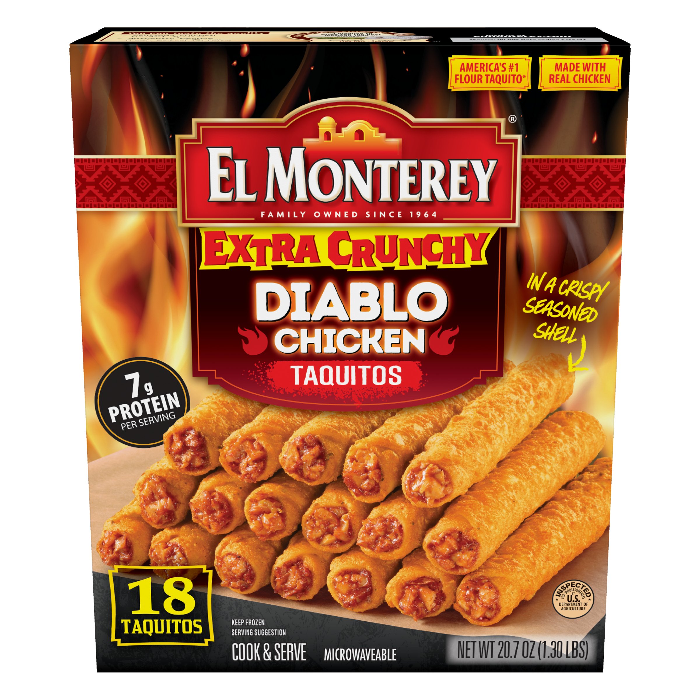 El Monterey Extra Crunchy Diablo Chicken Taquitos Shop Entrees