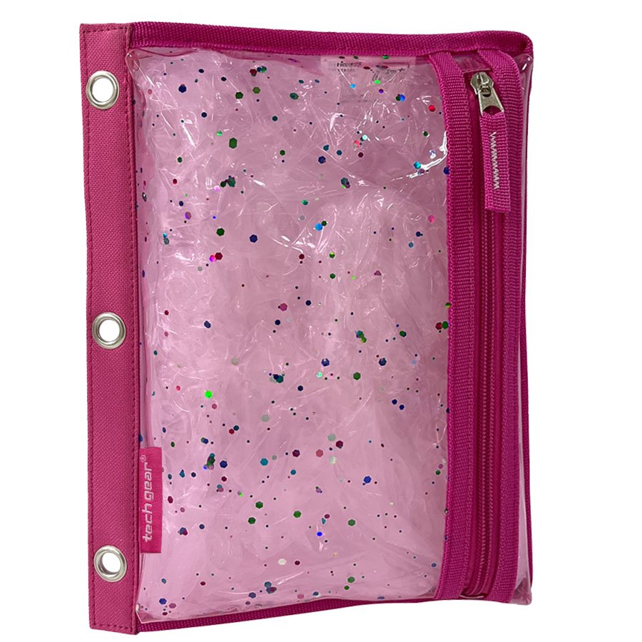 Tech Gear Clear Binder Pouch Pink Glitter Shop Pencil cases at HEB