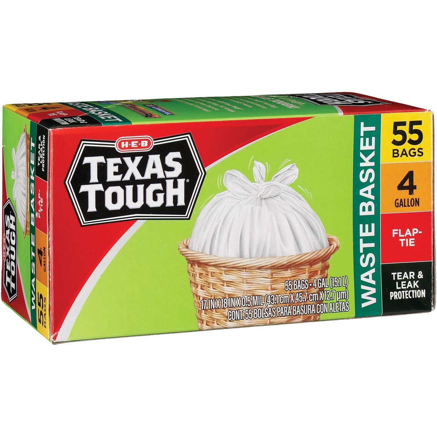 H-E-B Texas Tough Flap Tie Waste Basket Trash Bags, 4 Gallon