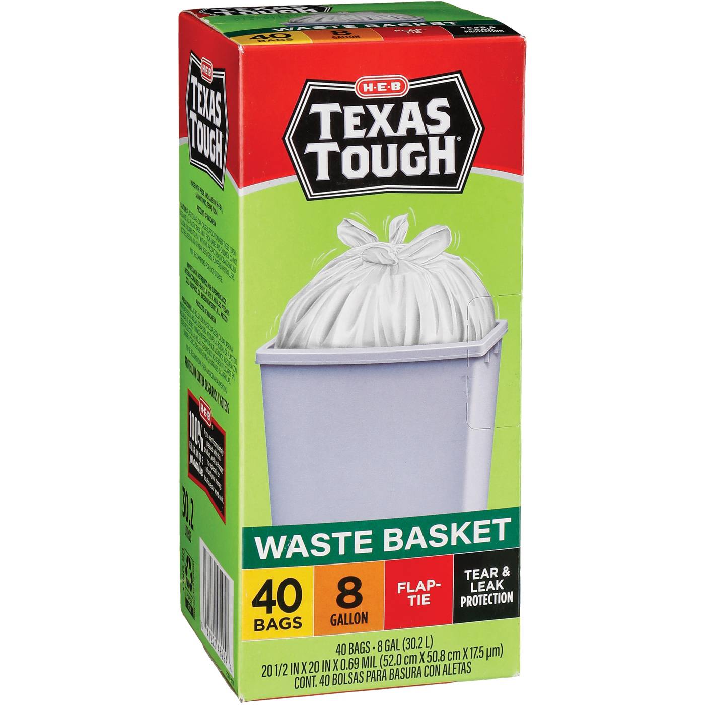 H-E-B Texas Tough Wastebasket Trash Bags, 8 Gallon