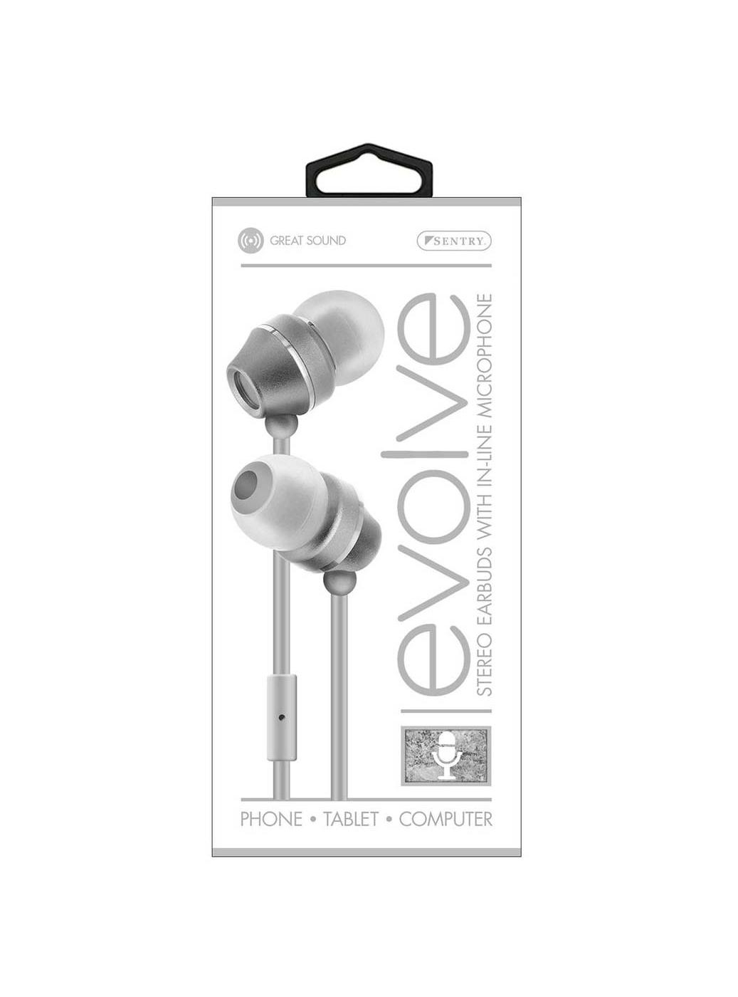 Sentry Evolve Stereo Earbuds with Mic - Silver; image 1 of 2