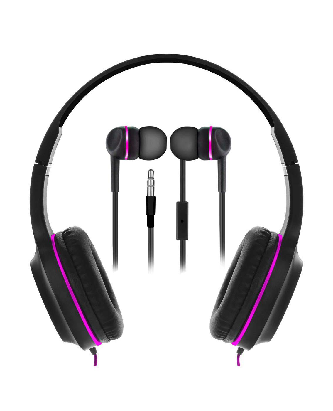 Sentry Wired Headphones + Earbuds with Mic Pink Shop Headphones at