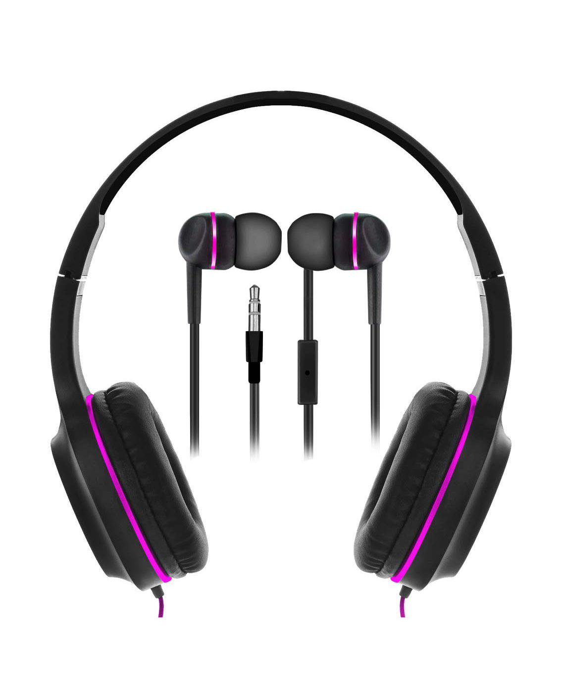 Sentry Wired Headphones + Earbuds with Mic - Pink; image 2 of 2