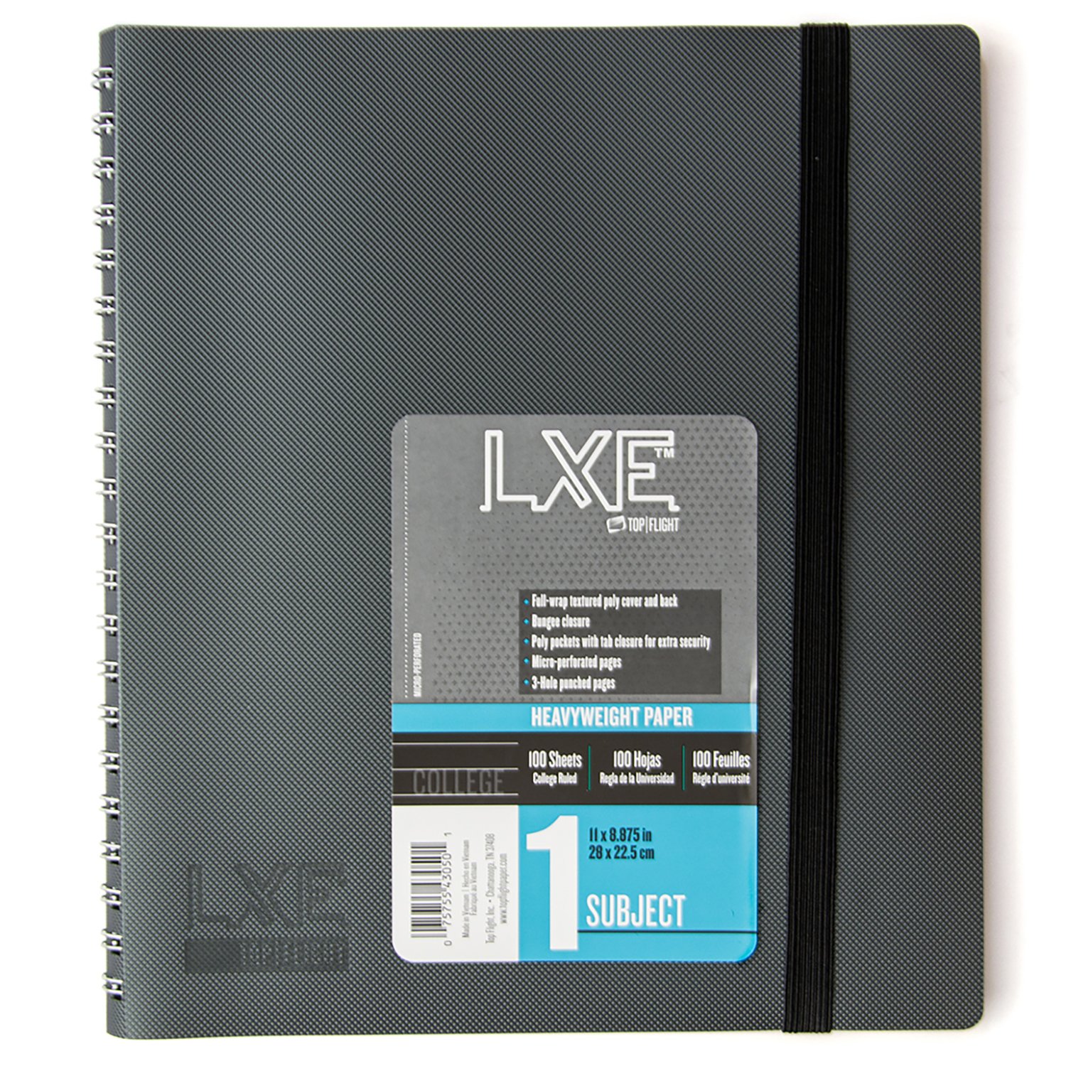 Top Flight LXE 1 Subject College Ruled Spiral Poly Notebook Gray