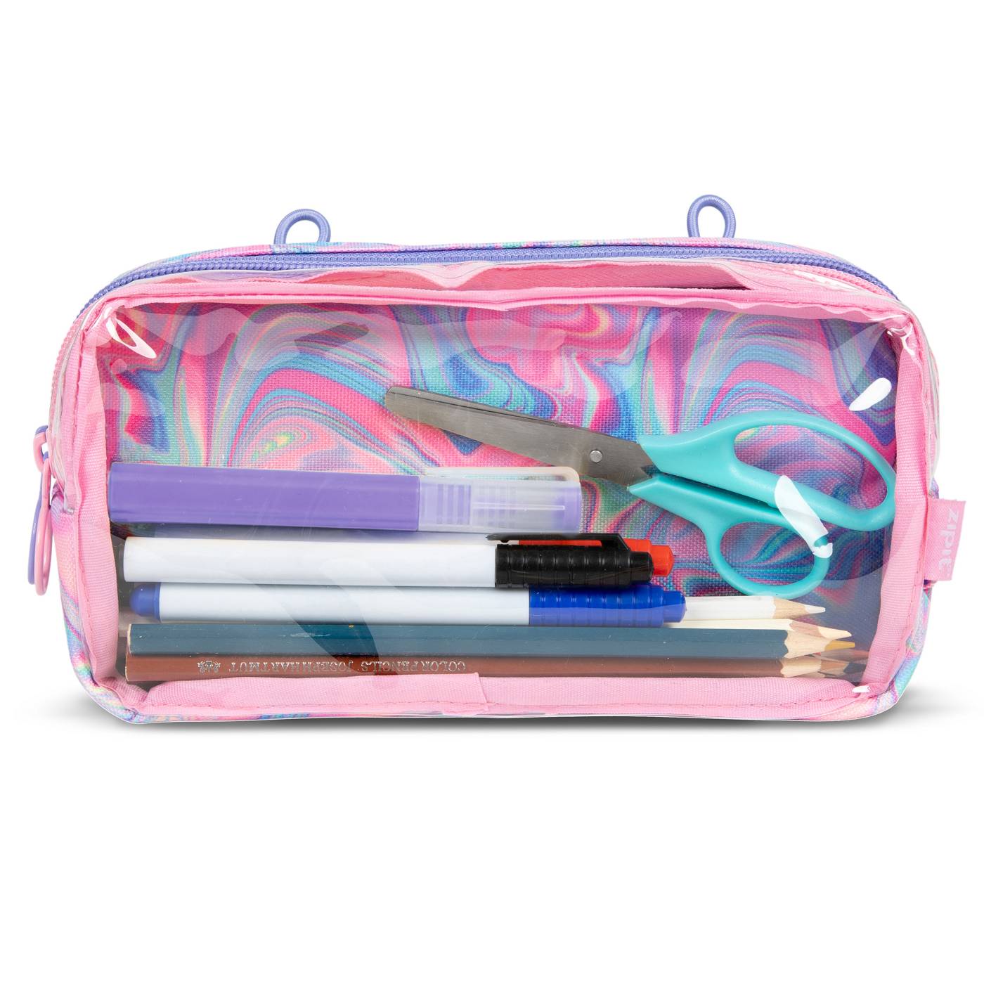 zipit Dual Compartment Pencil Case - Pink Swirl; image 1 of 3