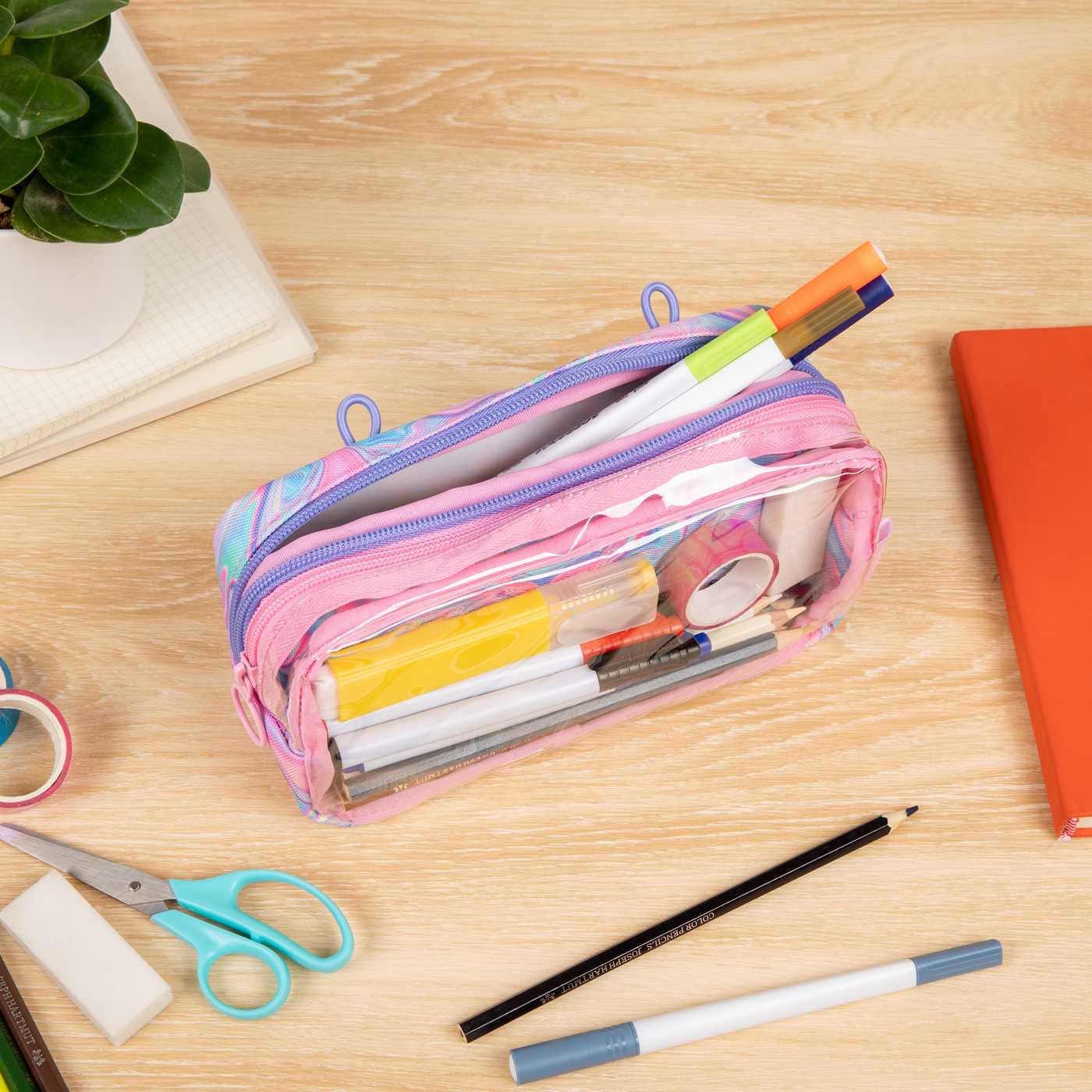 zipit Dual Compartment Pencil Case - Pink Swirl; image 2 of 3