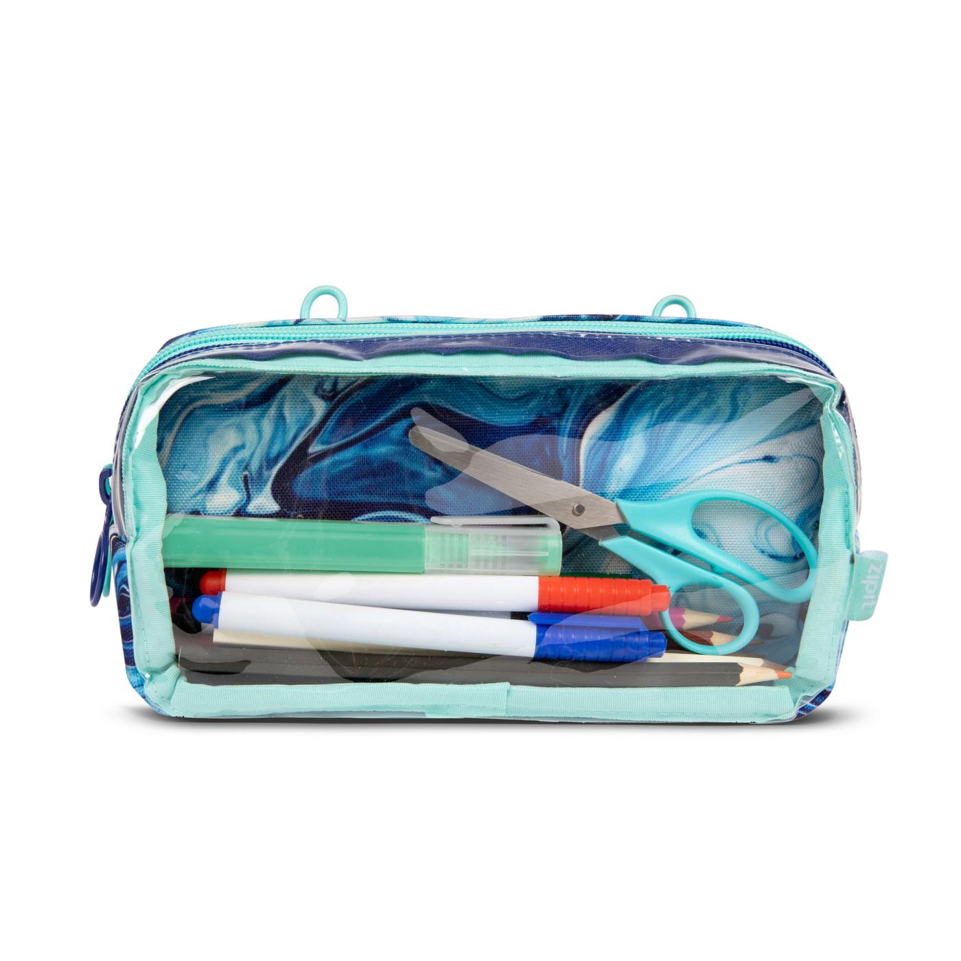 zipit Dual Compartment Pencil Case - Blue Swirl; image 1 of 4