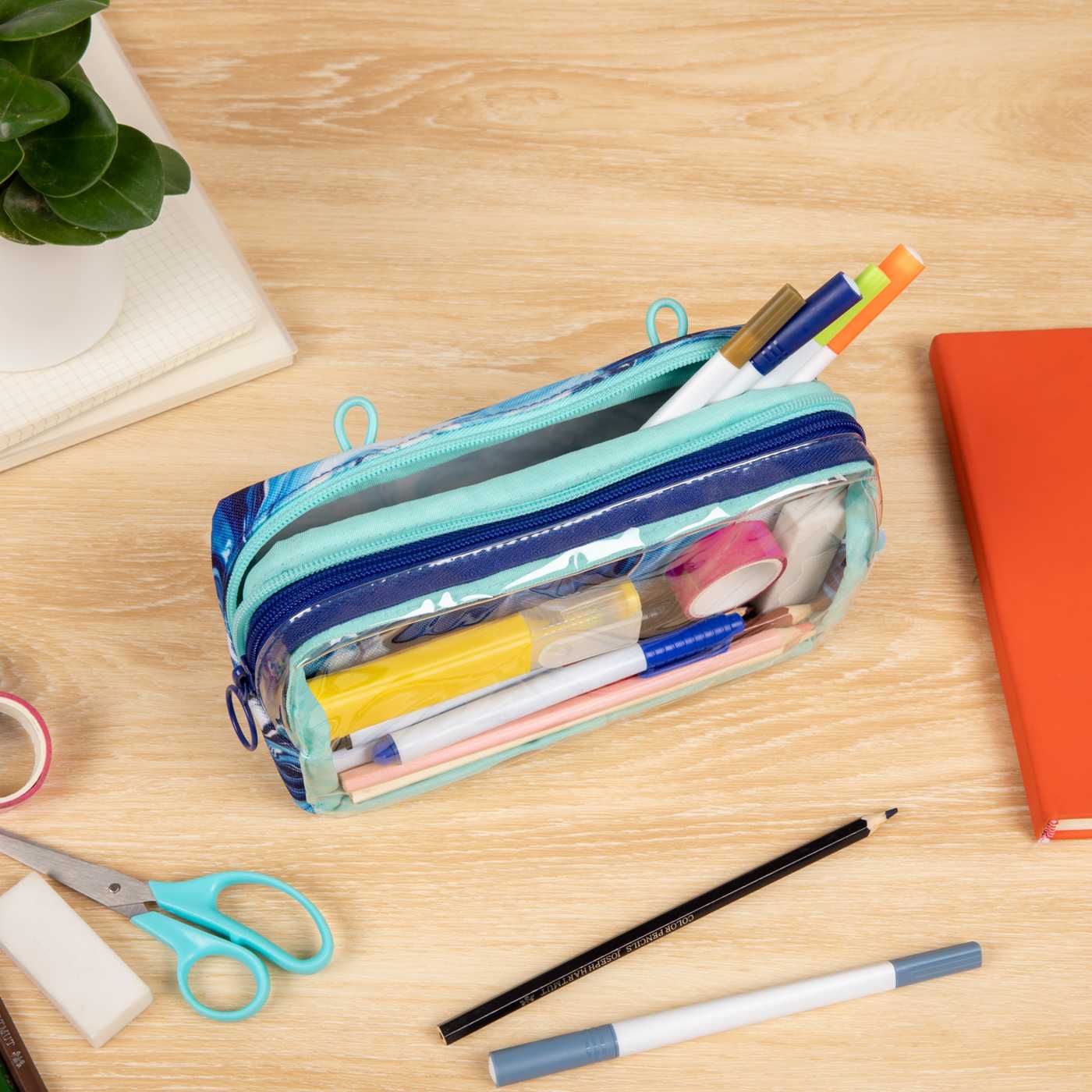 zipit Dual Compartment Pencil Case - Blue Swirl; image 3 of 4