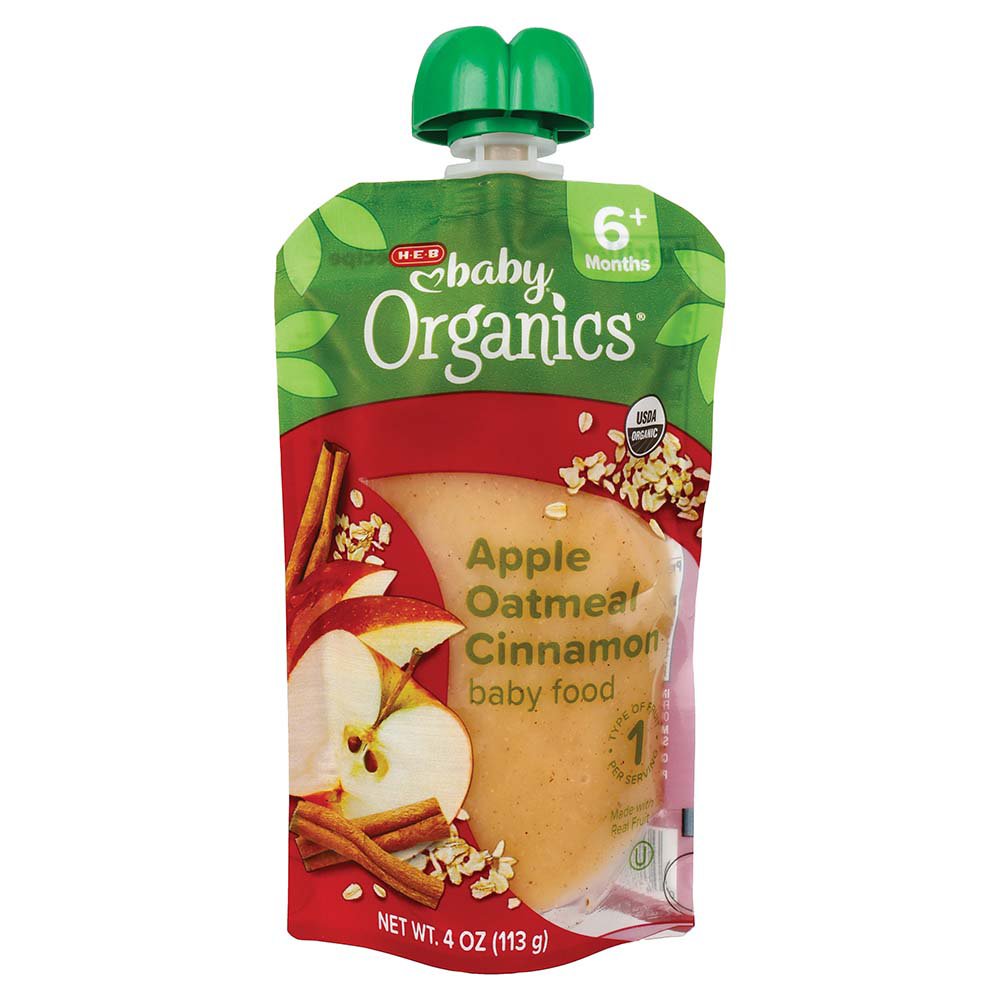 H-E-B Baby Organics Food Pouch – Apple Oatmeal Cinnamon - Shop Baby ...