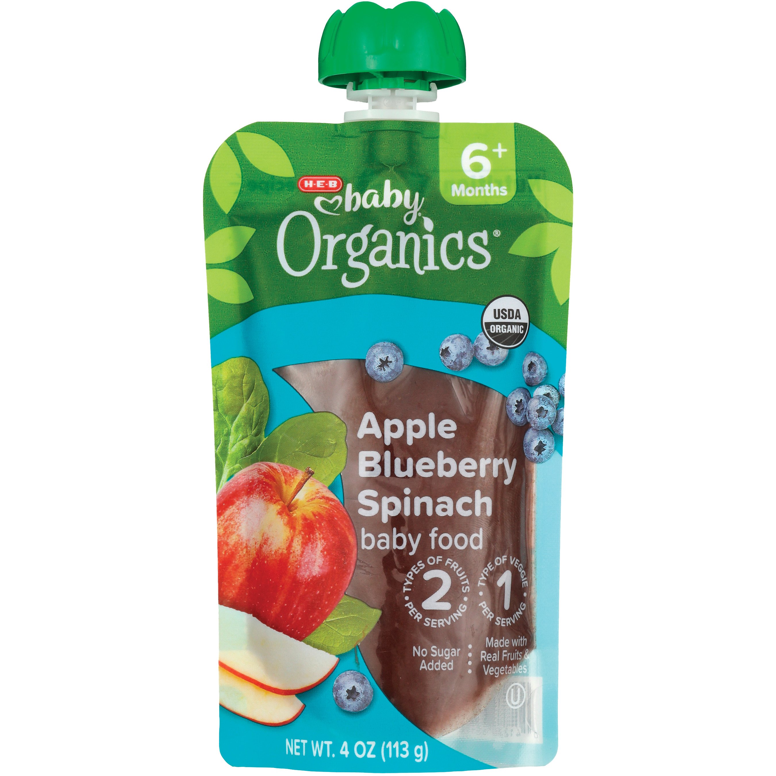 H-E-B Baby Organics Food Pouch – Apple Blueberry Spinach, 4 oz