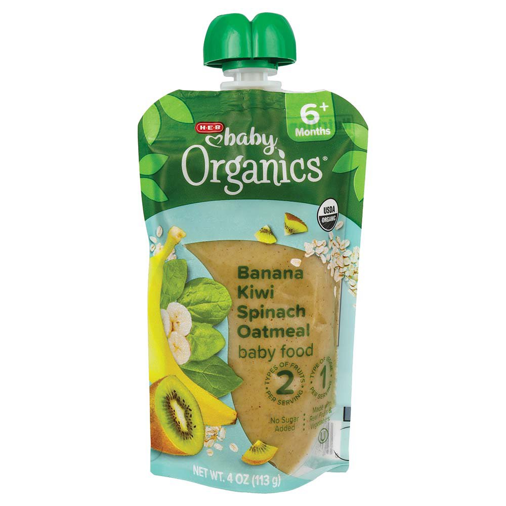 H-E-B Baby Organics Food Pouch – Banana Kiwi Spinach Oatmeal, 4 oz