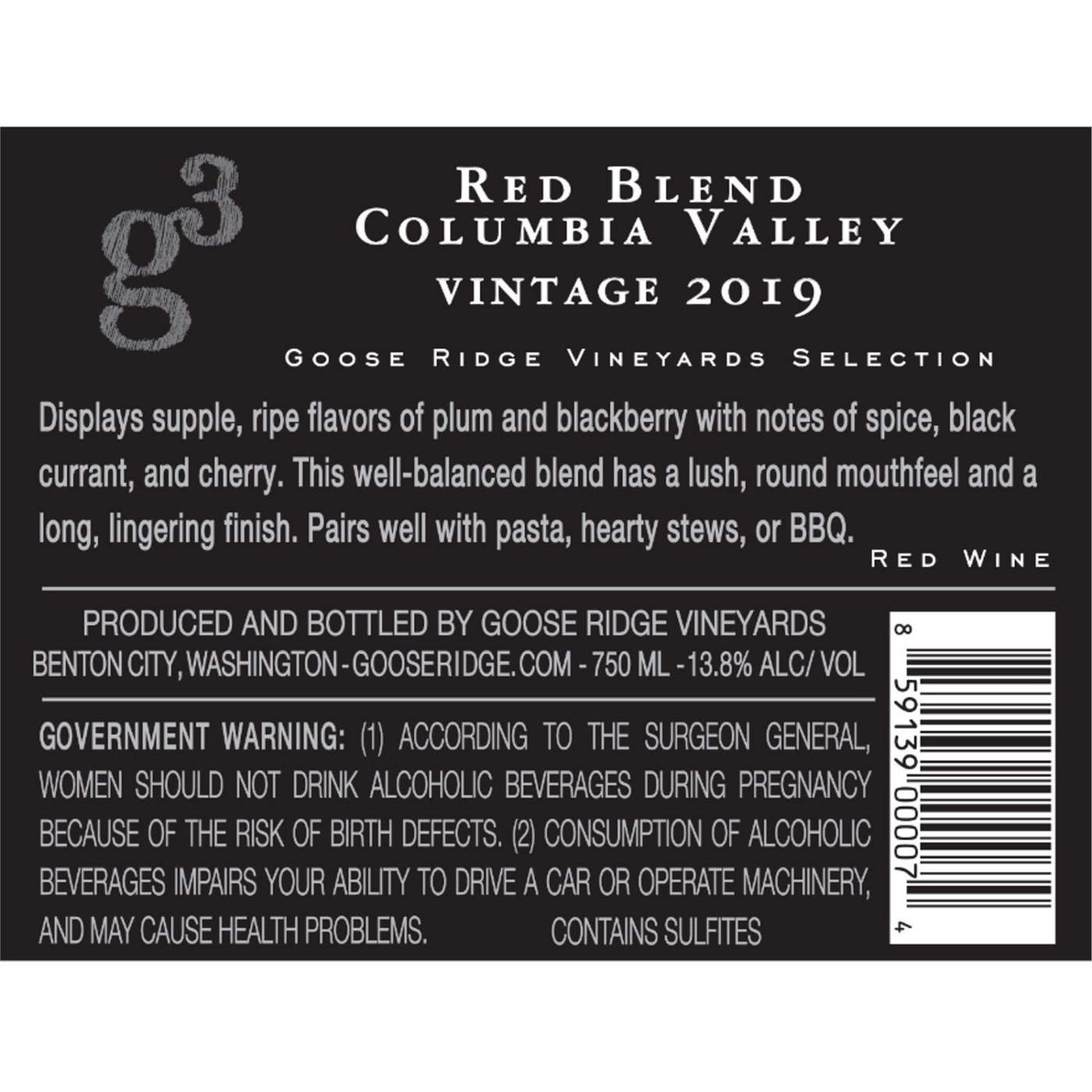 Goose Ridge Vineyard Red Blend G3; image 2 of 3