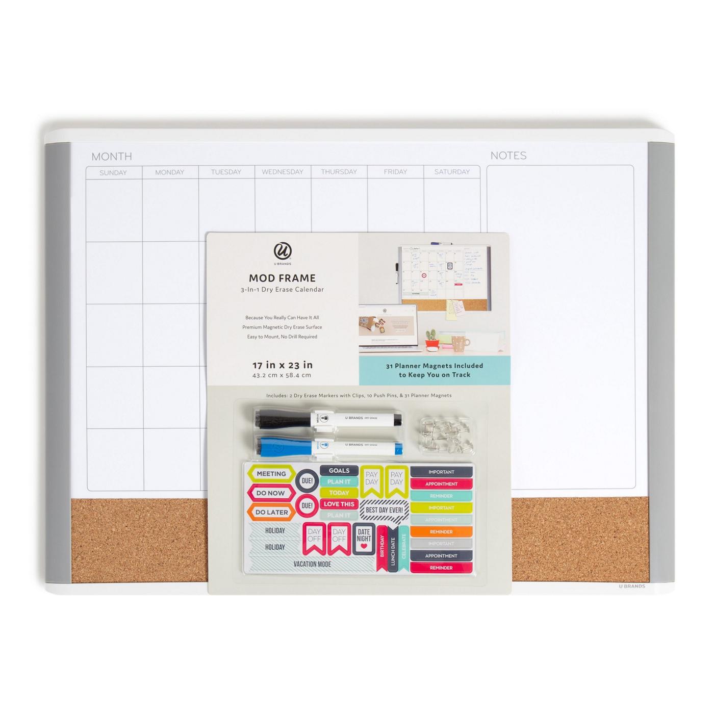 U Brands MOD Frame Dry Erase Calendar Board Shop Bulletin