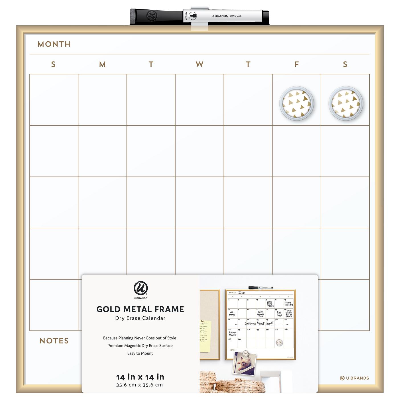 U Brands Gold Metal Frame Square Dry Erase Calendar; image 1 of 3