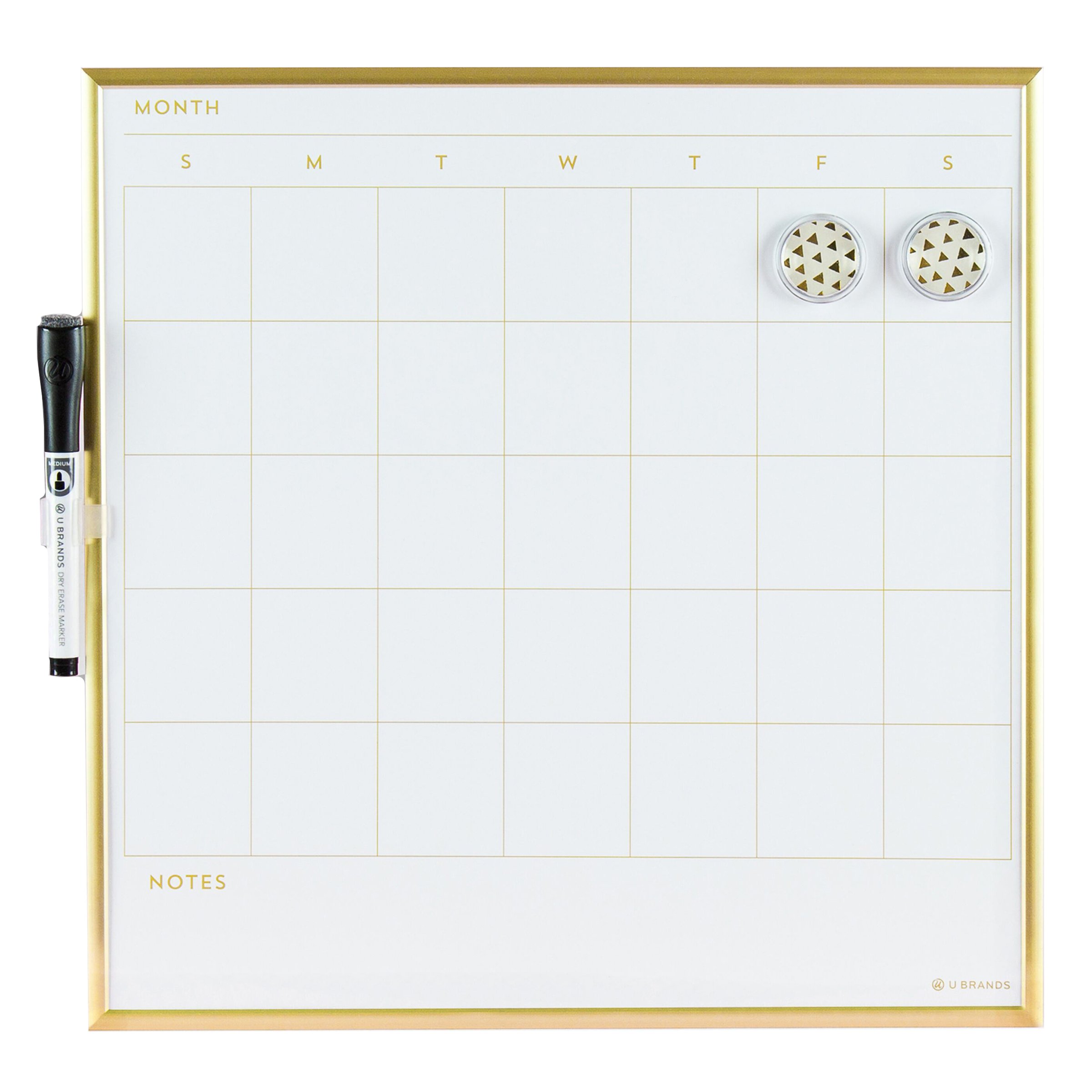 Marribol Golden Monthly Dry Erase Calendar Whiteboard For Wall-12"X16" Portable Aluminum Frame,Magnetic Calendar White Board,Wall Planner Dry Erase