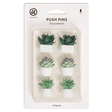 U Brands Push Pins - Potted Succulents, 6 ct