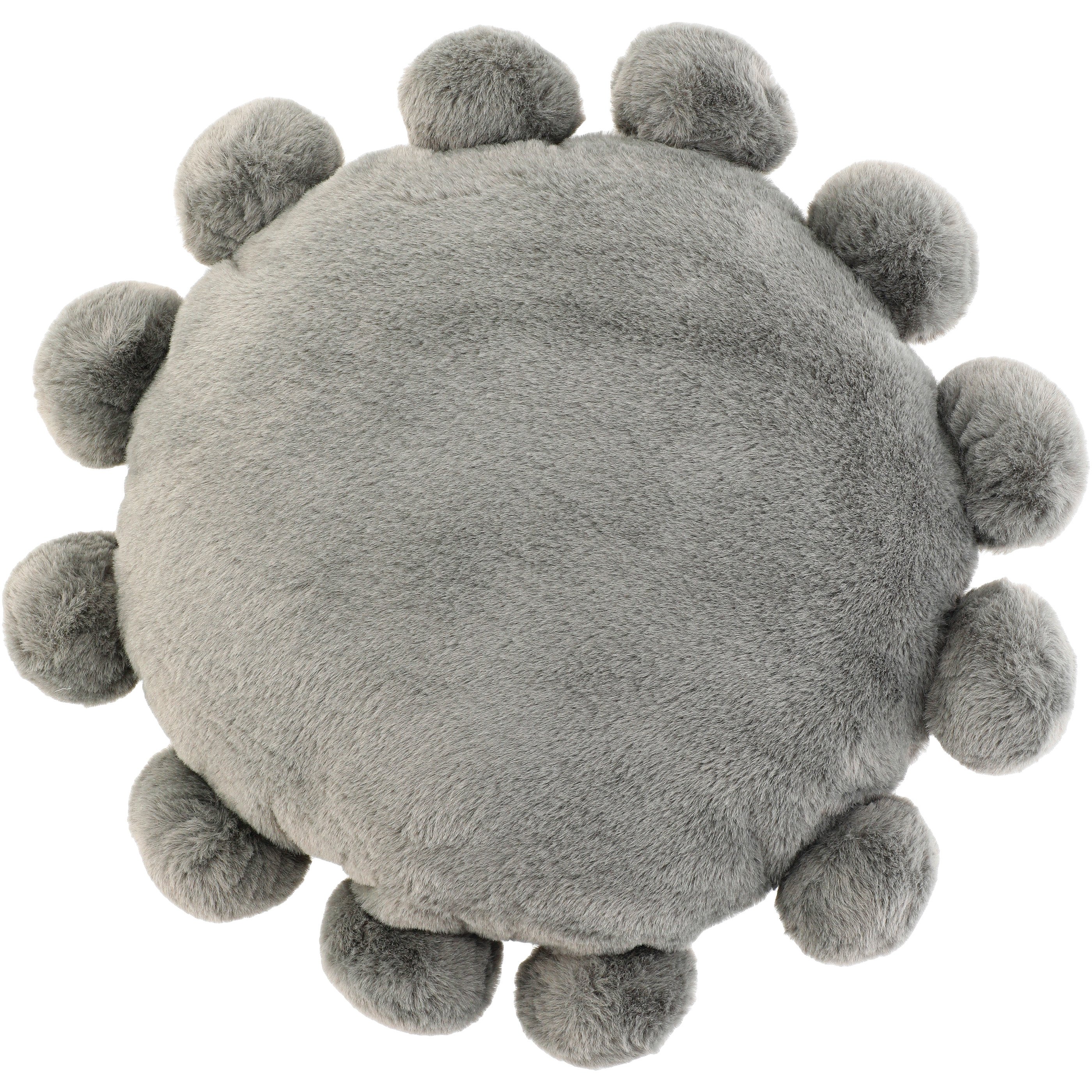 Destination Holiday Round Plush Throw Pillow with Poms Charcoal