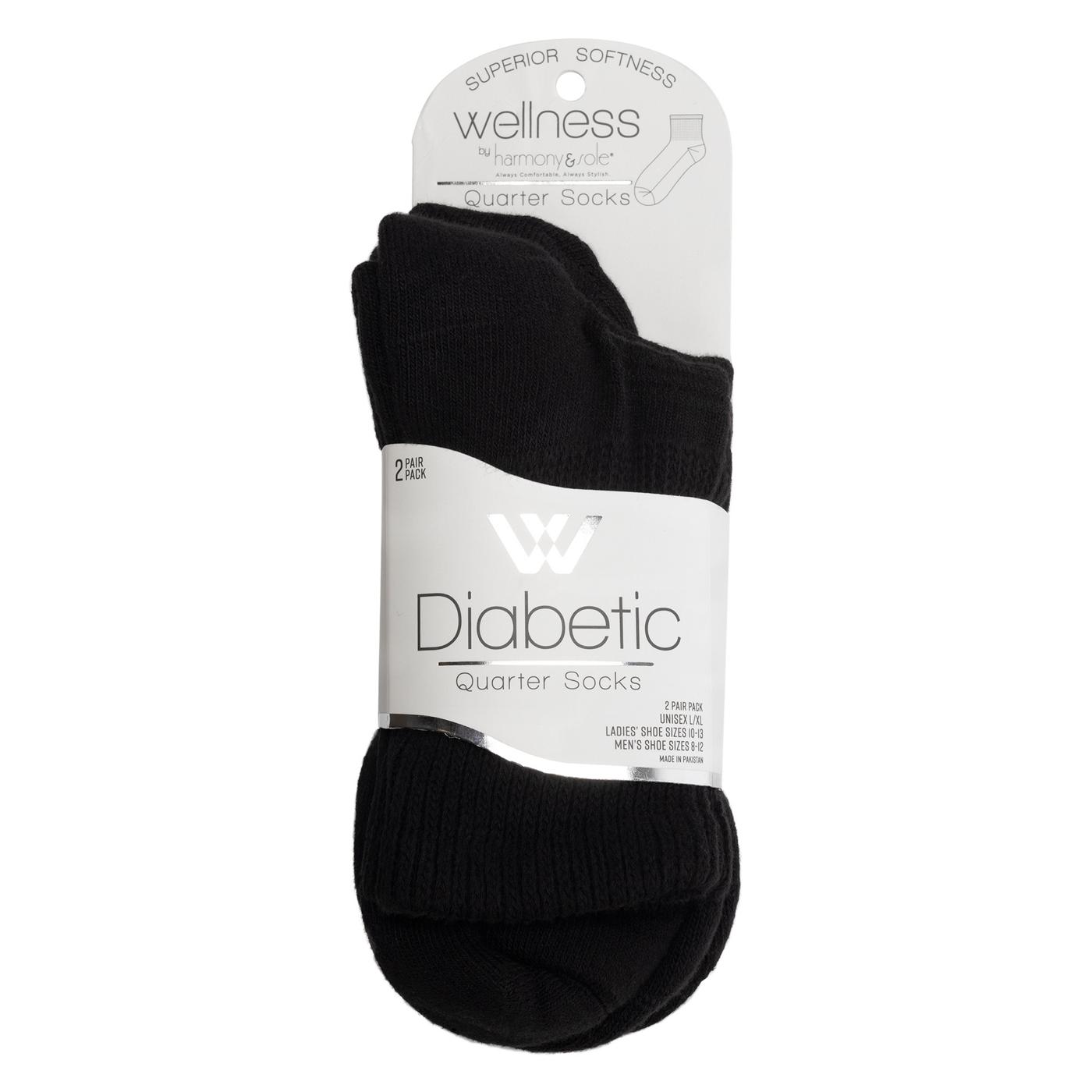 Wellness by Harmony & Sole Everyday Diabetic Quarter Sock Unisex - Black- 2 Pairs; image 1 of 4