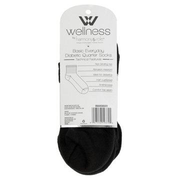 Wellness by Harmony & Sole Everyday Diabetic Quarter Sock Unisex - Black- 2 Pairs, L/XL