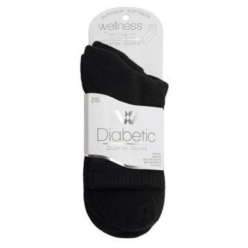 Wellness by Harmony & Sole Everyday Diabetic Quarter Sock Unisex - Black- 2 Pairs, S/M