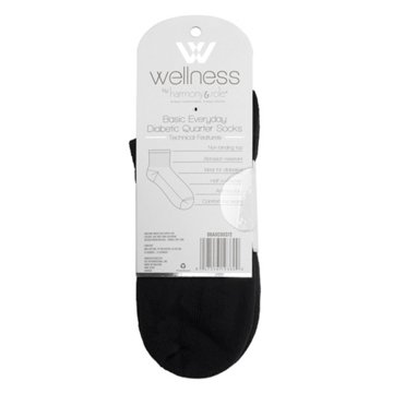 Wellness by Harmony & Sole Everyday Diabetic Quarter Sock Unisex - Black- 2 Pairs, S/M