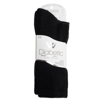 Wellness by Harmony & Sole Everyday Diabetic Crew Sock Unisex - Black- 2 Pairs, L/XL