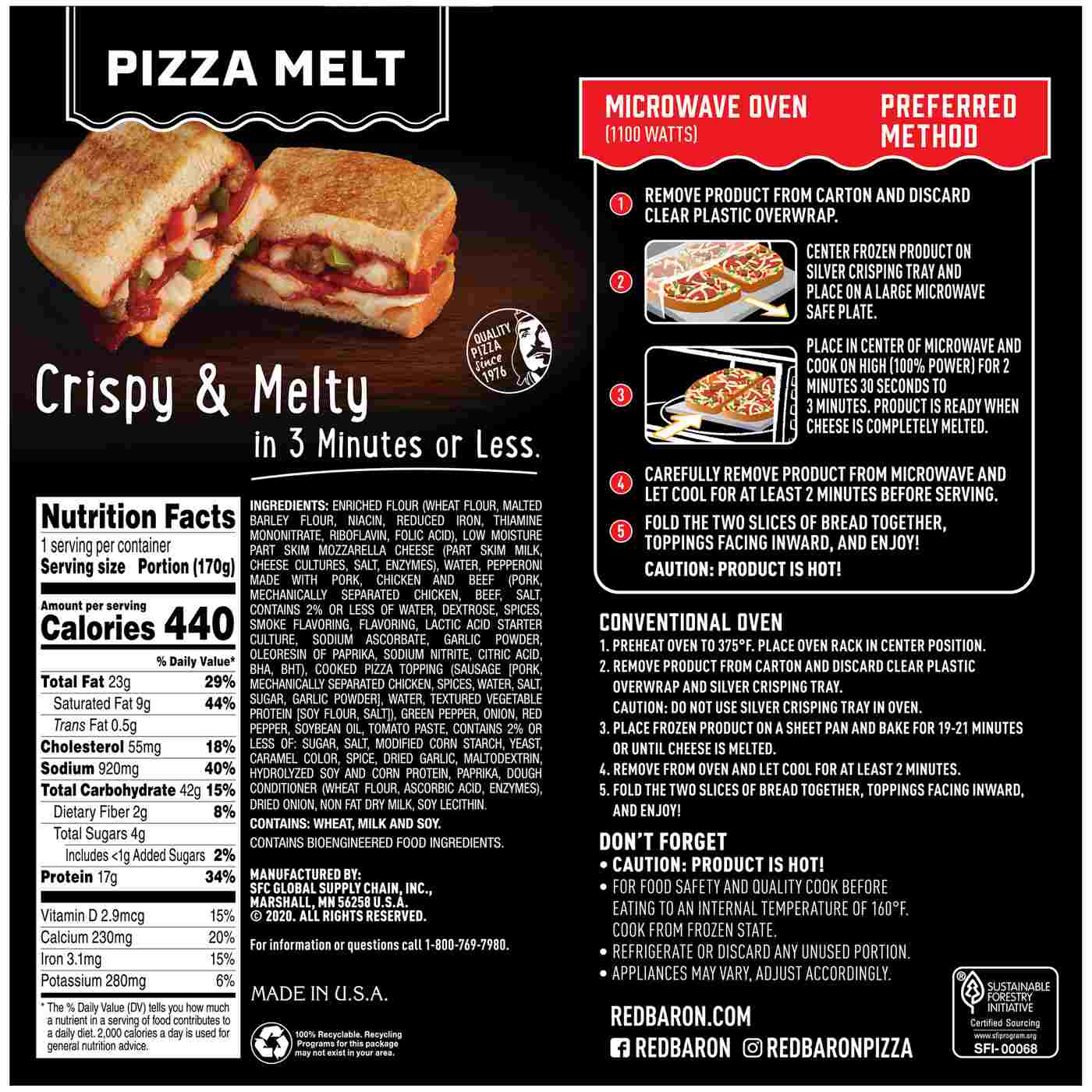 Red Baron Pizza Melt Frozen Sandwich - Supreme; image 2 of 2