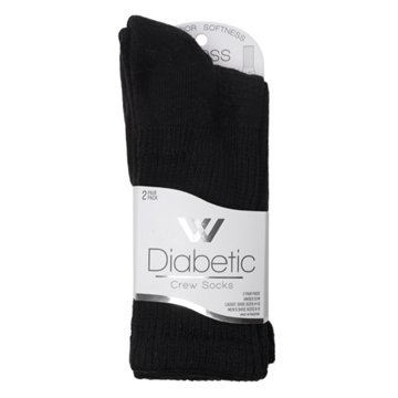Wellness by Harmony & Sole Everyday Diabetic Crew Sock Unisex - Black- 2 Pairs, S/M